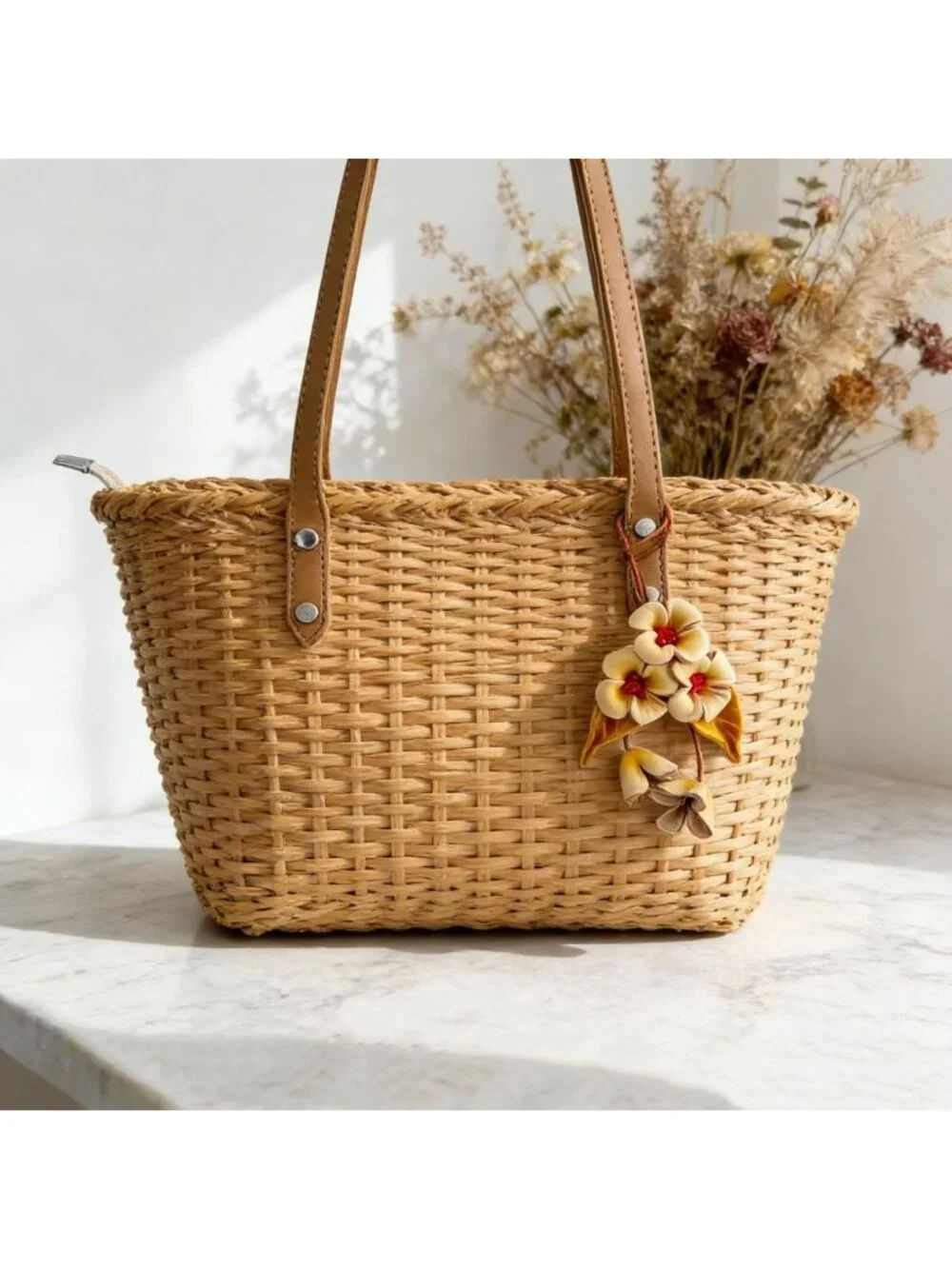 Boho Genuine Leather Flower Keychain | Cute Handbag & Purse Charms for Women